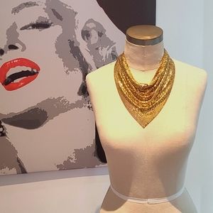 Whiting & Davis vintage gold chain mail scarf style necklace